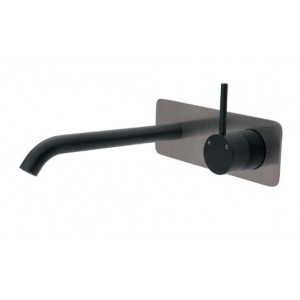 Kaya Up Wall Basin/Bath Mixer Set, Matte Black, Gun Metal Square Plate, 200mm Outlet